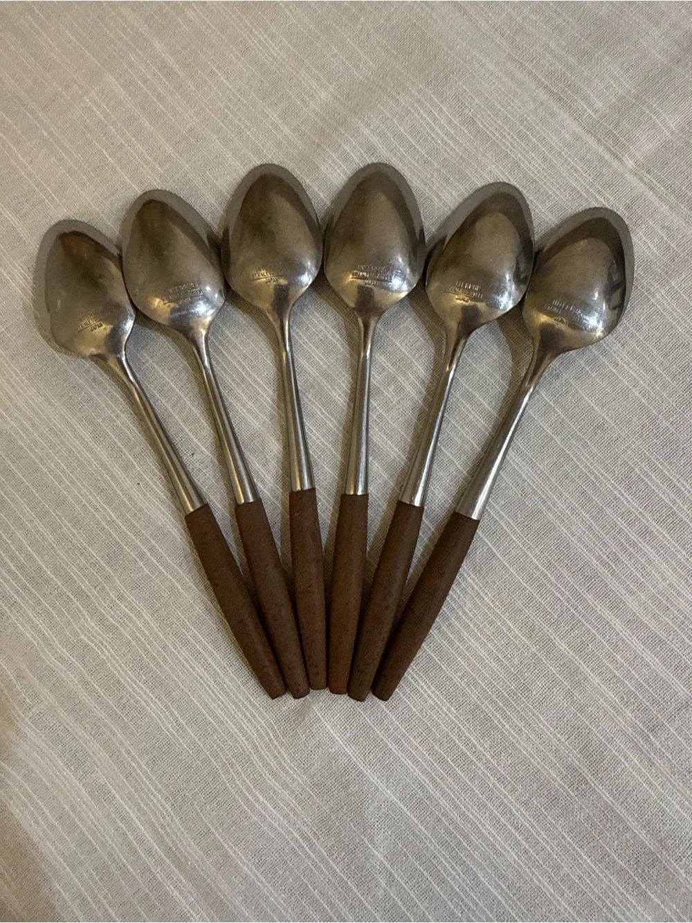 Interpur Japan MCM Stainless INR2 Dinner Spoons Hearts Wood Handles Set of 6